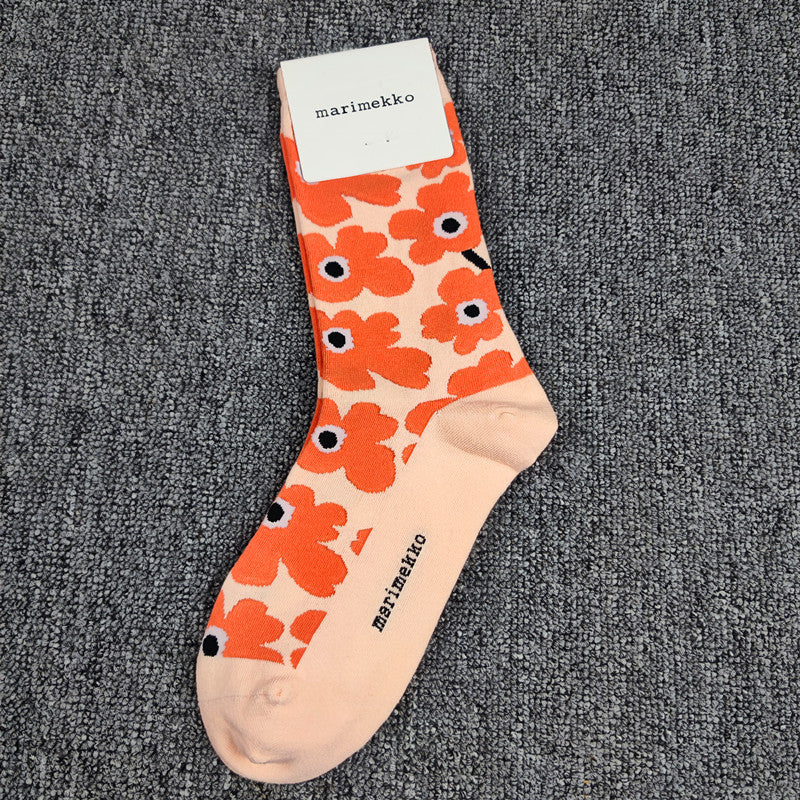 Poppy Flower Crew Socks