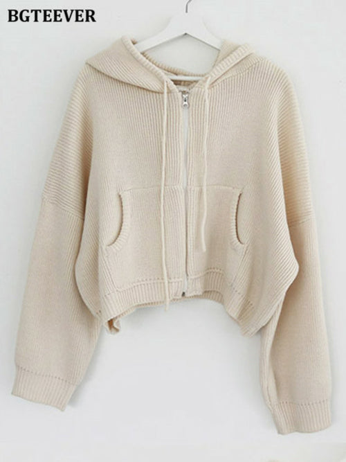 Hoodie Zip Up Knit Sweater