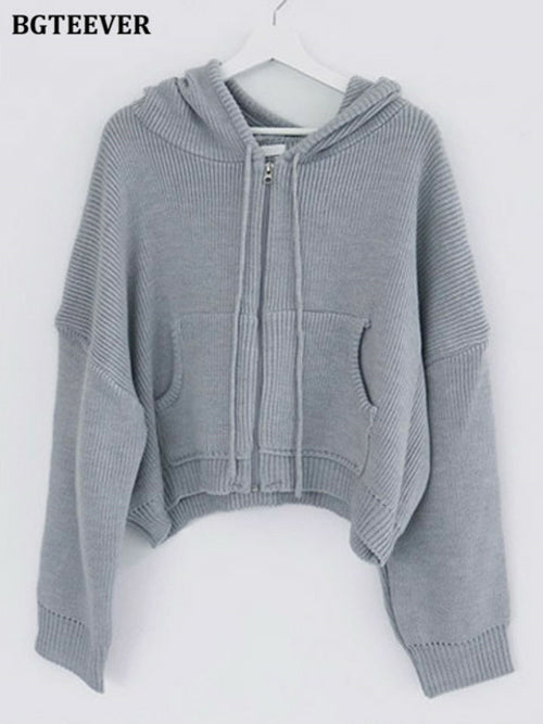 Hoodie Zip Up Knit Sweater