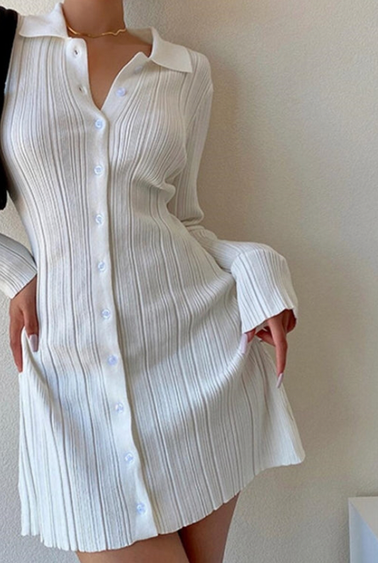 Long Sleeve Ribbed Button Up Dress