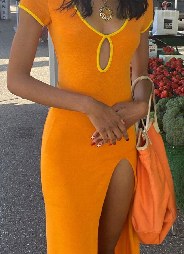 Keyhole Midi Dress in Orange