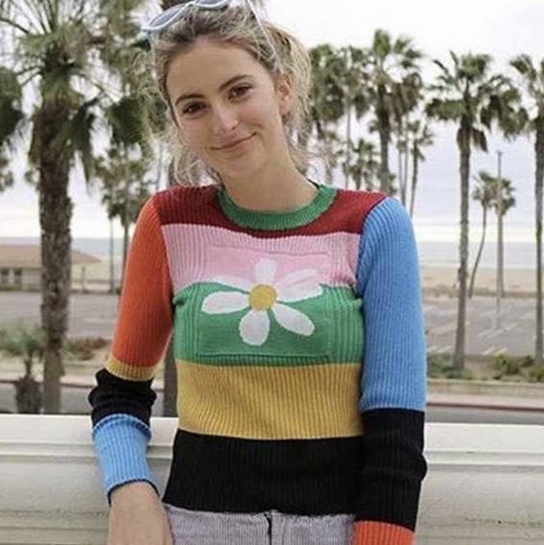 Rainbow Knit Flower Sweater