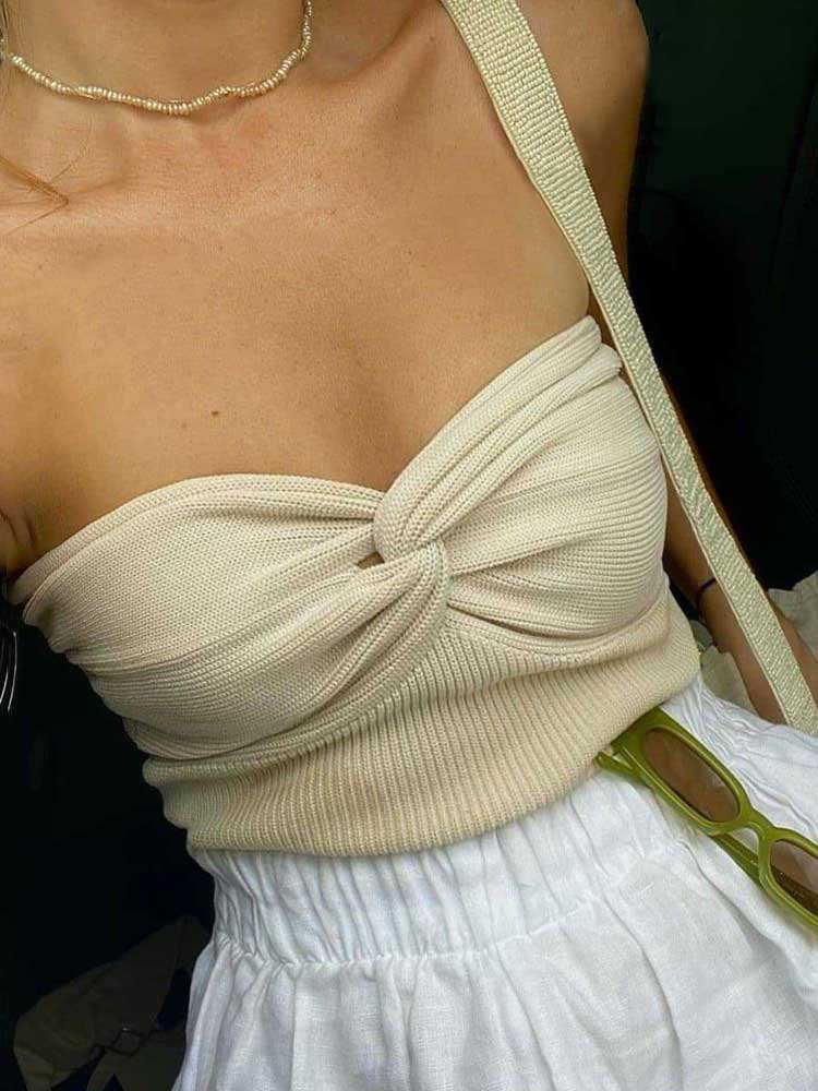 Tossy White Tube Top Knit Twist Crop Top Women Elegant Lace